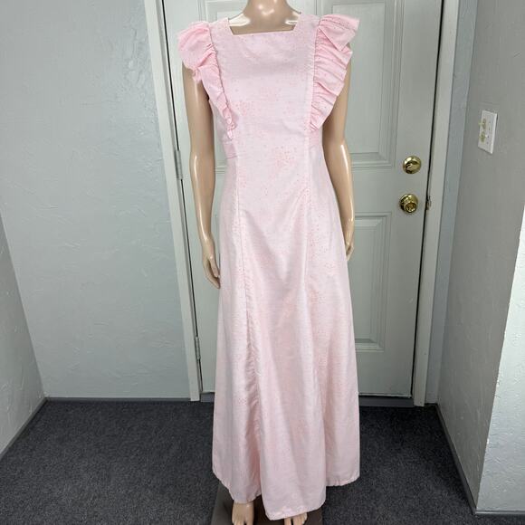 Vintage 70s Women's Dress Handmade Ruffle Prairie Maxi Floral Cotton Cottage S13 - Picture 1 of 6